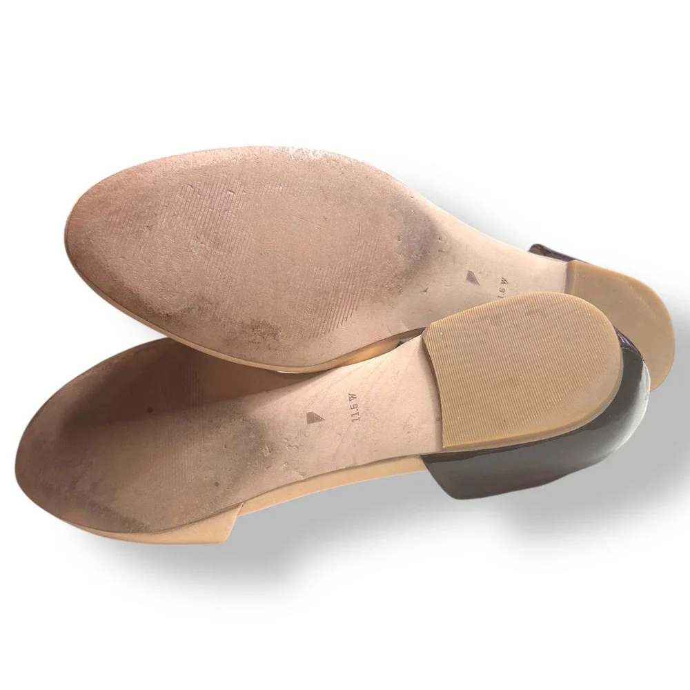 Shoes of Prey Women's Tan Black‎ Patent Leather T Strap Ballet Flats Size 11.5 W